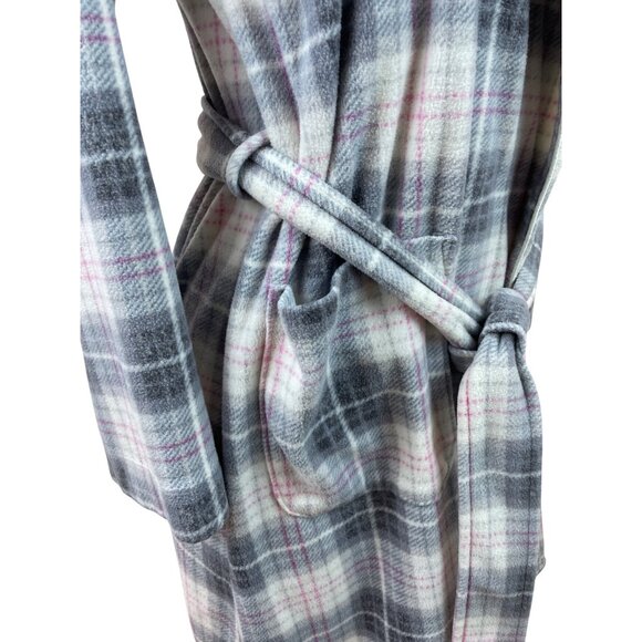 Womens Ralph Lauren Plaid Belted Robe With Pockets Soft Gray & Pink Sz XS - Picture 6 of 10